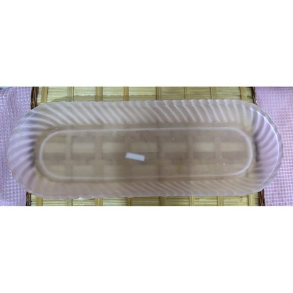 VINTAGE 4 PIECE PINK FROSTED GLASS BUTTERFLY PERFUME VANITY SET i3 - Picture 8 of 9